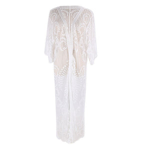 Lace Embroidered Beach Sun-kissed Loose-fitting Vacation Dress Bikini Cardigan