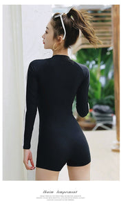 Sports one-piece swimsuit women hot spring vacation swimsuit long and short sleeve adult swimsuit women