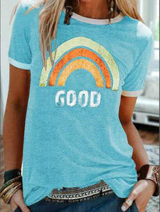 Summer New Rainbow Letter Printing Color Matching Short-sleeved T-shirt