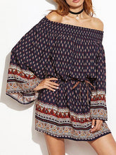 Load image into Gallery viewer, Retro Fashion Floral-Print Off-Shoulder Long Sleeve Plus Loose Mini Dress