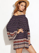 Load image into Gallery viewer, Retro Fashion Floral-Print Off-Shoulder Long Sleeve Plus Loose Mini Dress