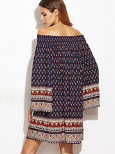 Load image into Gallery viewer, Retro Fashion Floral-Print Off-Shoulder Long Sleeve Plus Loose Mini Dress