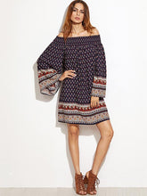 Load image into Gallery viewer, Retro Fashion Floral-Print Off-Shoulder Long Sleeve Plus Loose Mini Dress