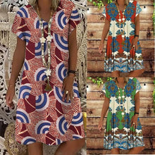 Load image into Gallery viewer, Summer New Short-sleeved Printed Dress Mid-length A-line Skirt