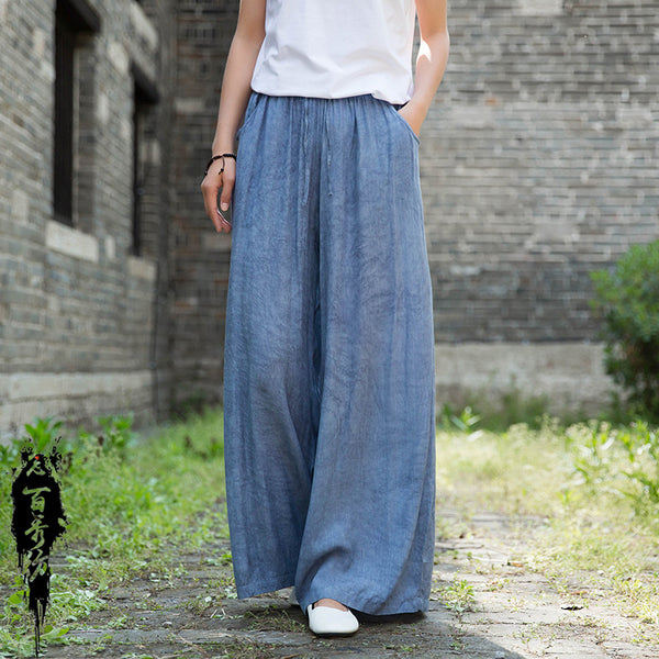 National Style Improved Tie Dyed Yoga Loose Travel Leisure Tea Clothes Literary and Artistic Elegant Pants Wide Leg Pants