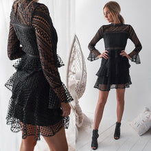Load image into Gallery viewer, Autumn Sexy Long Sleeve Falbala Sleeves Lace Hollow Dress
