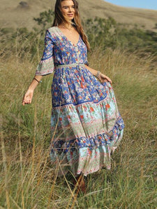 Bohemian Beach Holiday Wind Print Maxi Dress