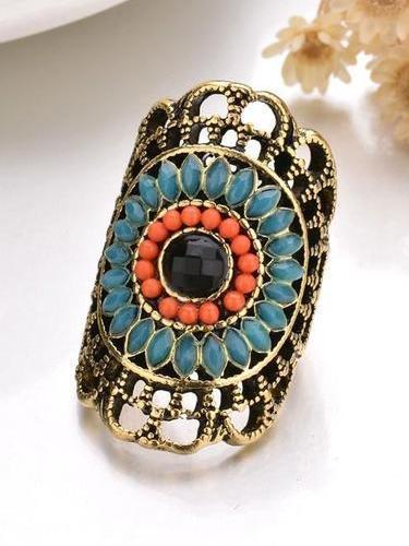 Vintage Flower Unique Carved Antique Punk Totem Lucky Ring Jewelry