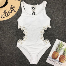 Load image into Gallery viewer, Women Sexy Backless One-piece Swimsuit Three-dimensional Flower Rivet One-piece Bikini Swimsuit