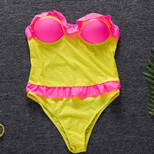 Load image into Gallery viewer, Sexy Lace-up Belly Halter Ruffled One-piece Bikini Swimsuit