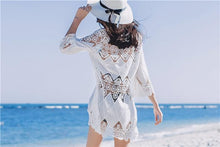 Load image into Gallery viewer, Cutout Sexy Beach Bikini Cover Shirt Long Section of Sleeves Hollow Beach Sunscreen Shirt Cover Up