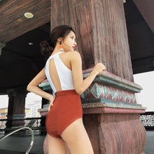 Load image into Gallery viewer, Summer Sexy Solid Color Matching High Collar Halter High Waist Siamese Thin Triangle Female Swimsuit