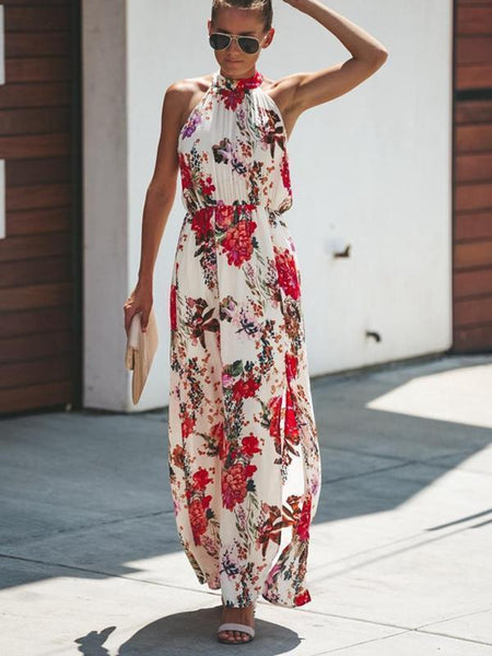 Bohemian Hanging Neck Round Neck Large Swing Long Dress