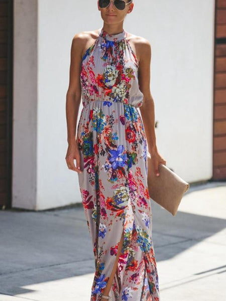 Bohemian Hanging Neck Round Neck Large Swing Long Dress