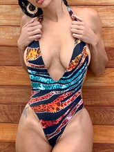 Load image into Gallery viewer, Sexy Leopard Print Bikini One-piece Swimsuit Deep V Strap Female