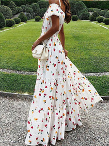 Sexy Off-the-shoulder Tube Top Print Maxi Dress