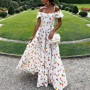 Sexy Off-the-shoulder Tube Top Print Maxi Dress