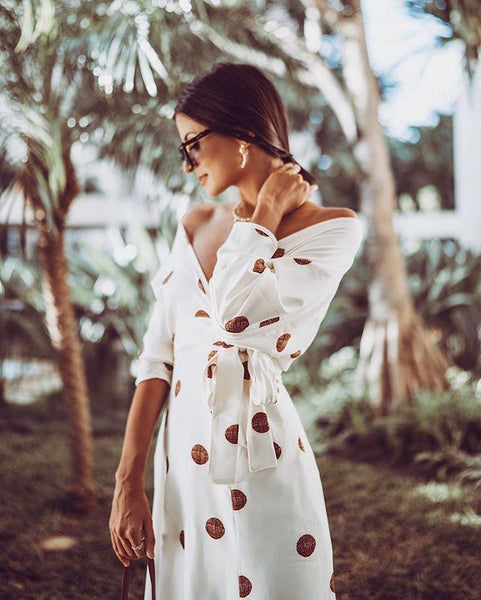 Sexy V-neck Floral Off-the-shoulder Medium Sleeve Midi Dress