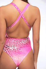 Load image into Gallery viewer, Pink Leopard Print Sexy Backless One-piece Bikini