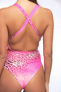 Pink Leopard Print Sexy Backless One-piece Bikini