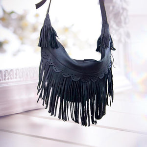 Women Handmade Leather Bag Classic Wild Tassel Crossbody Leather Bag