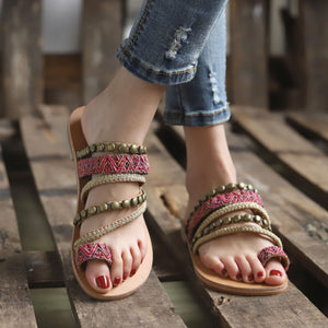Boho Beach National Style New Large Size Flat with Women Sandals
