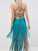 Load image into Gallery viewer, Solid Color Tassel Sling Zip Open Back Stitching Midi Dress