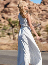 Load image into Gallery viewer, Bohemian Lace-up V-neck Embroidered Sleeveless Holiday Long Dress