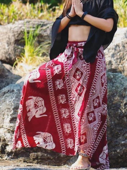 Elephant Print Beachwear Fashion Two Wear Tube Top Dress Strap Big Swing Skirt
