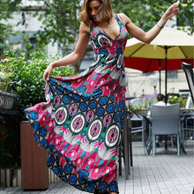 Load image into Gallery viewer, Boho National V-neck Print Large Size Beach Long Dress