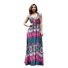 Load image into Gallery viewer, Boho National V-neck Print Large Size Beach Long Dress