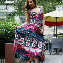 Load image into Gallery viewer, Boho National V-neck Print Large Size Beach Long Dress