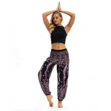 Load image into Gallery viewer, Peacock Feather Print Pocket Yoga Pants Casual High Waist Bloomers