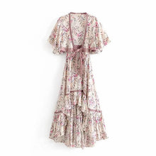 Load image into Gallery viewer, Boho Vintage Deep V-neck Irregular Backless Print Dress