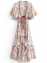 Load image into Gallery viewer, Boho Vintage Deep V-neck Irregular Backless Print Dress