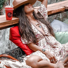 Load image into Gallery viewer, Boho Vintage Deep V-neck Irregular Backless Print Dress