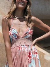 Load image into Gallery viewer, Bohemian Halter Lace Back V-neck Ruffled Long Dress