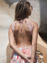 Load image into Gallery viewer, Bohemian Halter Lace Back V-neck Ruffled Long Dress