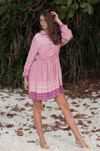 Load image into Gallery viewer, Boho Lapel Waist and Long Sleeve Printed Dress