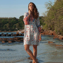 Load image into Gallery viewer, Bohemian Nine-point Sleeve V-neck Loose Ethnic Print Dress Skirt