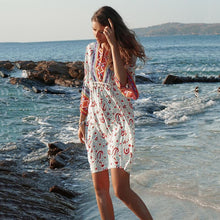 Load image into Gallery viewer, Bohemian Nine-point Sleeve V-neck Loose Ethnic Print Dress Skirt