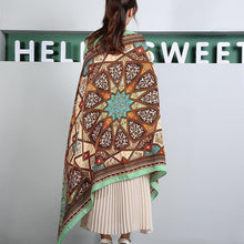 Load image into Gallery viewer, Green Rectangle National Style Vacation Printing Sunscreen Scarf Shawl Beach Towel