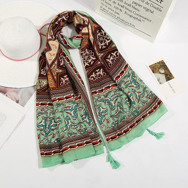 Green Rectangle National Style Vacation Printing Sunscreen Scarf Shawl Beach Towel