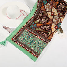Load image into Gallery viewer, Green Rectangle National Style Vacation Printing Sunscreen Scarf Shawl Beach Towel