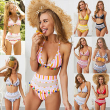 Load image into Gallery viewer, Mesh Fringed Ball Striped Sexy Swimsuit Bikini