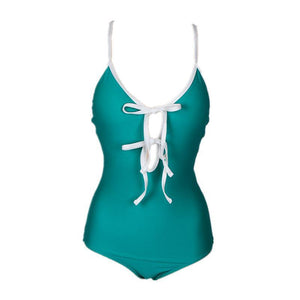 Bow Solid Color Beach Girl One-Piece Swimsuit