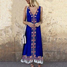 Load image into Gallery viewer, Bohemian V-neck Print Tassel Holiday Long Dress