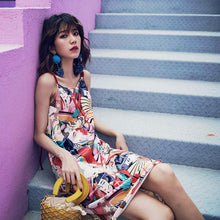 Load image into Gallery viewer, Bohemian Style Beach Holiday Print Sling Dress Mini Dress