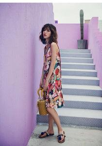 Bohemian Style Beach Holiday Print Sling Dress Mini Dress