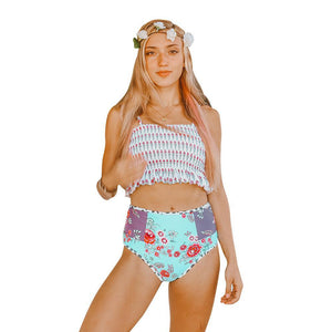 High Waist Covered Belly Slim Printed Bikini